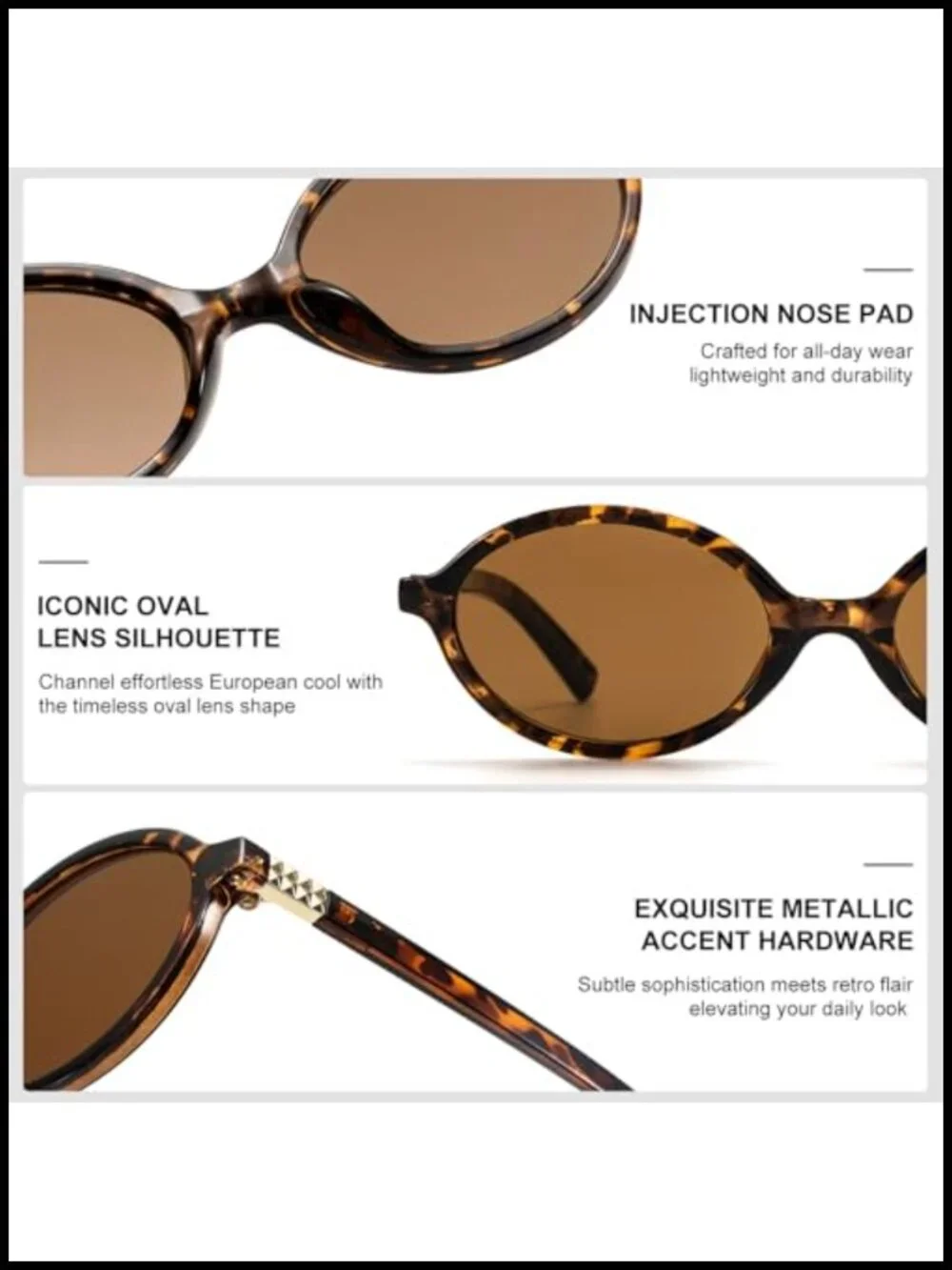 Retro Oval Sunglasses UV400 Protection Lightweight Plastic Frame